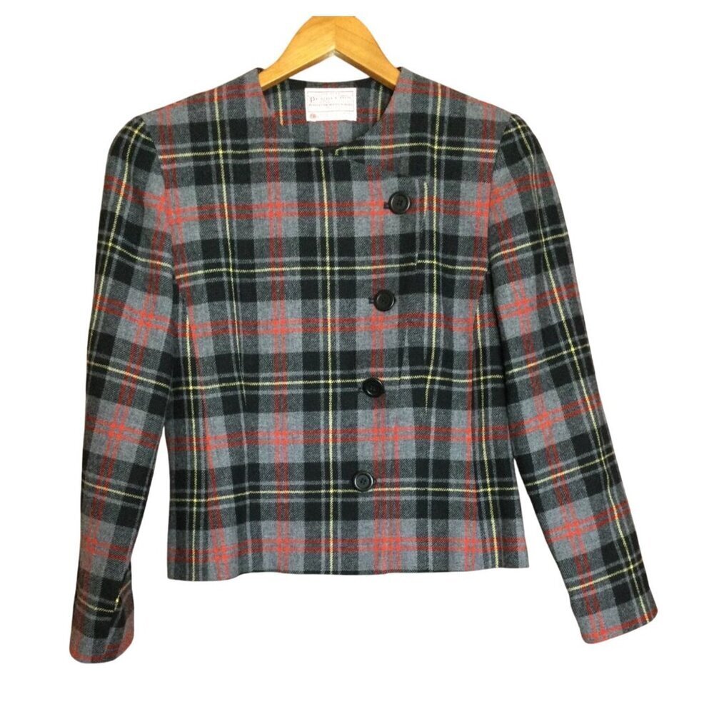 Pendleton Womens Petite Plaid Wool Blazer Jacket Size 6 Made In USA Academia